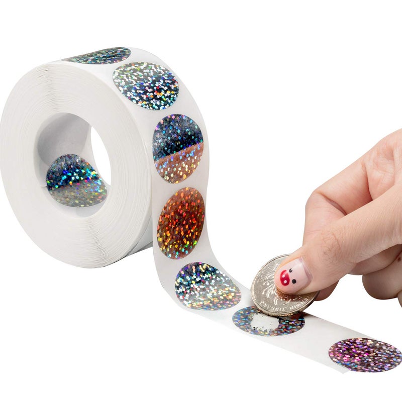 Leinuosen 1000 Pieces Scratch Offs Sticker DIY Holographic Circle Stickers Round Silver Hologram Glitter Labels Make Your Own Scratch Card Gift for Office Party Games,1 x 1 Inch Circle - Image 2